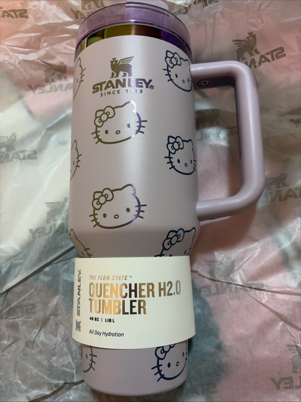 Stanley x Hello Kitty Quencher H2.0 Tumbler - Light Purple custom laser engraved